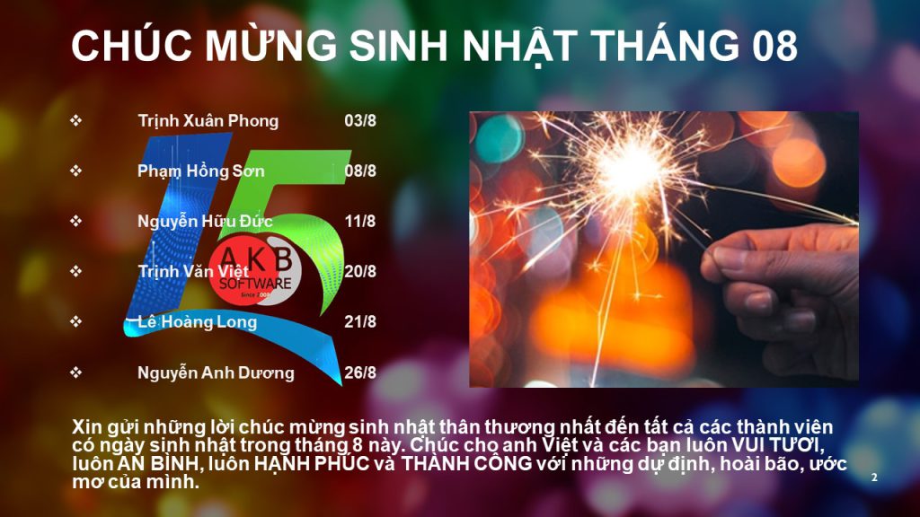 Tháng Tám mang lại cho các nhà văn, nhà thơ rất nhiều cảm xúc sáng tác còn với AKB thì tháng Tám là tháng sinh nhật của các nhân viên ưu tú, AKB thu thêm các tài năng là nhân viên mới...