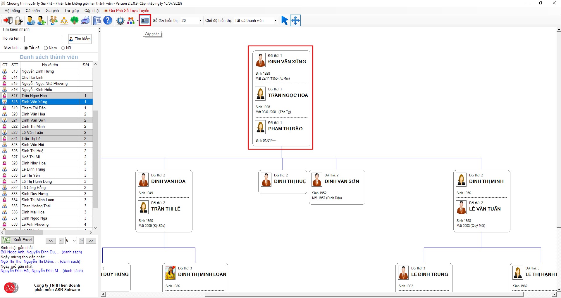 Tùy chỉnh phả đồ cây ghép_Quản lý Gia Phả