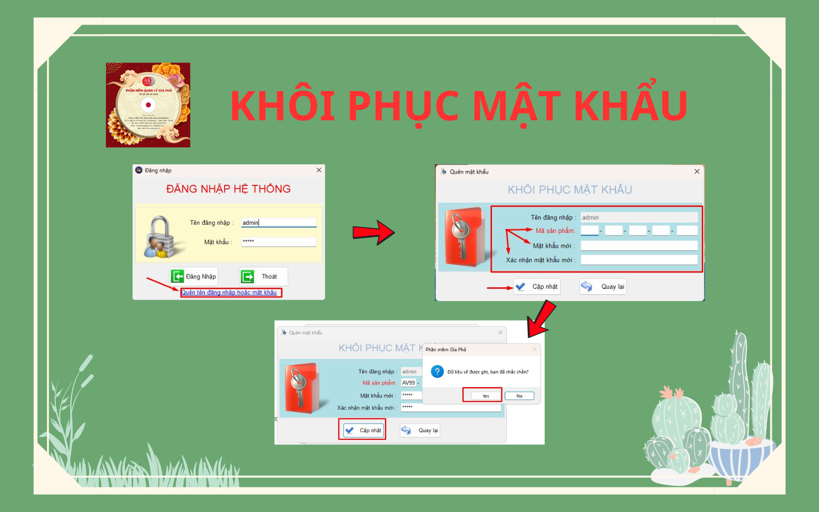 Phần mềm Quản lý Gia phả - Khôi phục mật khẩu