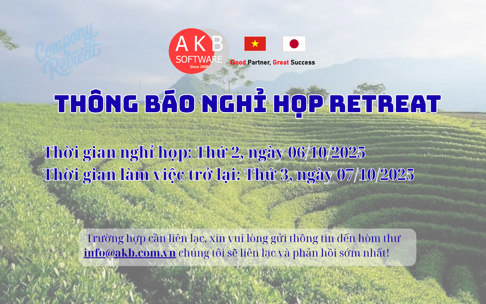 Thông báo nghỉ họp retreat 06/10/2025